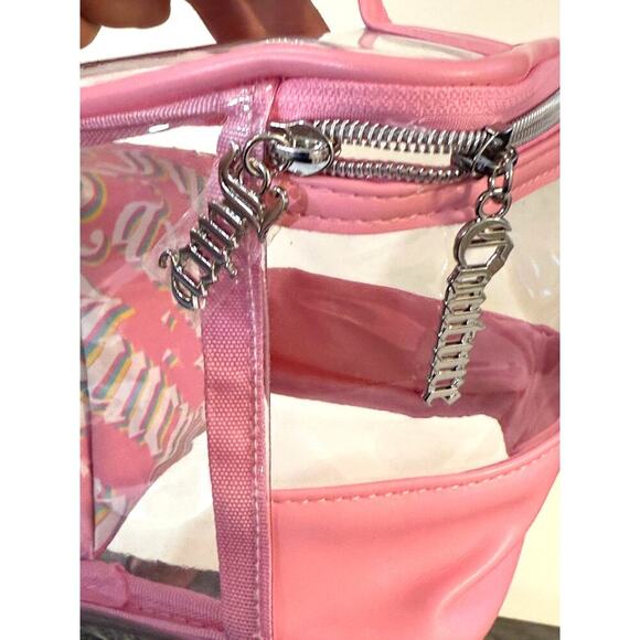Juicy Couture Pink Clear Cosmetic Bag Set Makeup Travel Case Rainbow Logo NWT - Picture 4 of 4